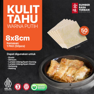 Kulit Tahu Tawar Putih 8cm x 8cm isi 50pcs (Sertifikat Halal)