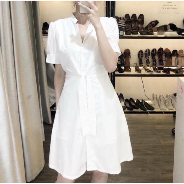 Đầm sơ mi cổ trụ eo thắt nơ, thiết kế trẻ trung, tinh tế, dễ mặc, đường may tỉ mỉ, cam kết như mô tả