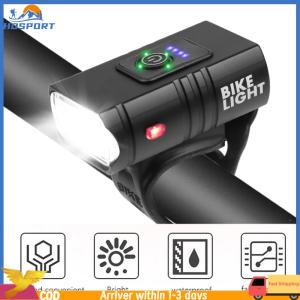 【Hospor】 LED Bicycle Front Light USB Charging with Tail Light Bike Handlebar Flashlight IP44 Waterproof Power Display Riding Safety Accessories