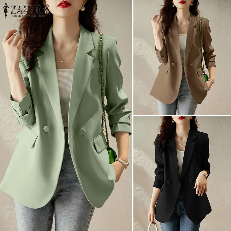 Queean ZANZEA Korean Style Women Elegant Long Sleeve Blazer Ladies