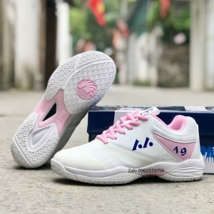 Giày Lefus L019 trắng hồng (Giày thể thao nữ Giày cầu lông bóng chuyền pickleball nữ)