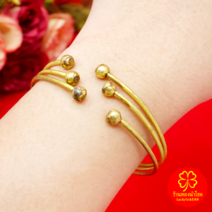 กำไลทองเหลืองโบราณลายคั่นตุ้ม ฟรีไซส์ ปรับขนาดได้ตามต้องการ งานทองเหลืองแท้ งานดิบไม่ได้ชุบ พร้อมส่ง