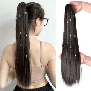 BAIXL Twist Braid Ponytail Claw Clip-on Wig Dirty Wig Ethnic Style Long Straight Hair Braids Cool Natural High Ponytail Women