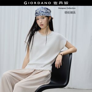 Giordano Women Hollow out trim dolman sleeve knitwear Free Shipping 18356215