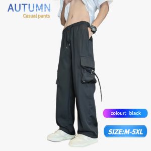 Korean Street Hip Hop Plus Size Tactical Cargo Pants – Slim Fit 4-Pocket Design in Black for Men’s Urban and Outdoor Style[5XL]