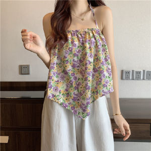 (Stock in KL-059) Women Floral Halter Suspender Tank Top Irregular Tube Top