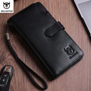 BULLCAPTAIN Men Long Wallet Clutch Bag Credit Card Holder Purses Carteras Billetera Hombre Leather Money Portfe Carte2026