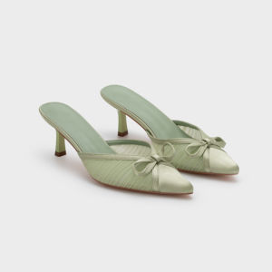 Nose Mesh Pointed-Toe Mules With Satin Bow