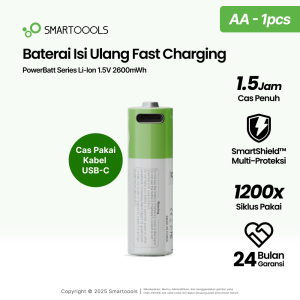 Baterai Is Ulang 1pcs Smartoools PowerBatt AA Li-Ion 1.5V Type-C Rechargeable Battery