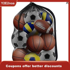 【Y2E2noa】 Mesh Soccer Ball Bag Extra Large Drawstring Basketball Storage Bag With Zipper Pocket Volleyball Football Net Pack Gym Bags