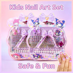 Kids Nail Art Set Washable Safe DIY Manicure Nail Stickers Pretend Play Gift Home Activity