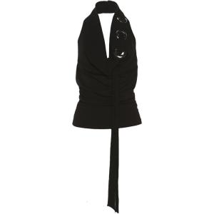 Women Halter Draped Front Sleeveless Backless Crop Top Camisole Metal Eyelets Bandage Tanks Top Party Vest Streetwear