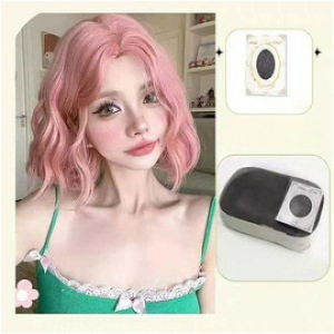 Short Curly Wig For Women No Bangs Water Wave Hair Wigs Middle Parting Hair Extensions Full Head Wig