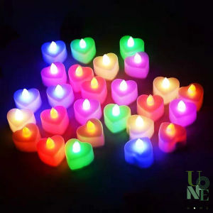 UoneHome พร้อมส่ง H036 เทียนไฟ LED โคมไฟเทียนหลากสี รูปหัวใจ 1ชิ้น เทียนปลอม แต่งบ้าน/ห้องนอน/งานปาร์ตี้/งานวันเกิด