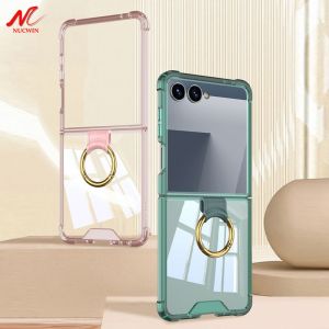 For Samsung Z Flip 7 Ring Holder Case Transparent Acrylic TPU Shockproof Airbag Cover for Samsung Galaxy Z Flip 7 Stand Cases