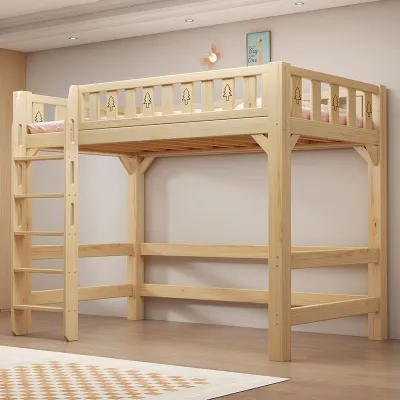 Loft bed solid wood bed suitable for HDB space saving can add student and childrens desks