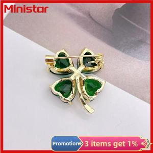 Ministar Lucky Four-leaf Clover Brooch French Retro Emerald Corsage Fixed Clothes Pin Buckle Lady Wedding Jewelry Accessories