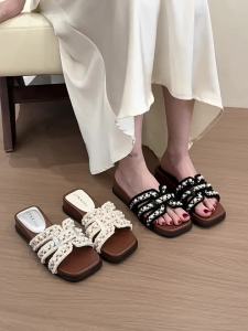 WomenS Sandals 2026 New Summer High-End Pearl Wedge Beach Sandals For Outdoor Wear