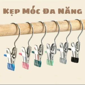 Móc Kẹp Inox Bọc Nhựa PVC – Set 10 Móc – Kẹp Siêu Chắc Không Rách Đồ Treo Đa Năng Gọn Gàng