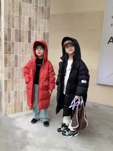Childrens down Jacket Autumn and Winter Korean-Style Parent-Child Mid-Length down Jacket down Jacket over-the-Knee School Uniform for Boys and Girls Warm Jacket for Middle and Older Children ♢X1123