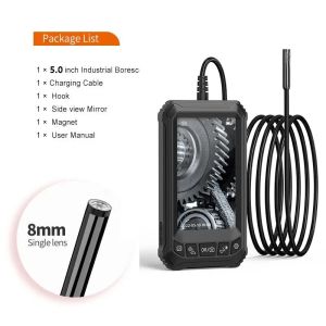 5003-B Industrial Endoscope 5.0 Inch IPS Screen HD 1080P 2.0 Mega Pixels 8mm Lens Pipe Sewer Inspection Borescope IP67 Waterproof 2000mAh Battery