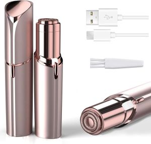 Painless Electric Face Shaver for Women USB-C Rechargeable Rose Gold    LED Light Portable womens facial hair remover for upper face/lip/chin/peach fuzz On-the-Go Ease of use