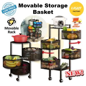 Stainless Steel Kitchen Vegetable Rotating Rack Movable Fruit Storage Basket 2-5 Layer Household Shelf Round/Square