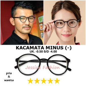 Kacamata Minus Oval Bulat -0.50 sd -4.00 Buat Cowok Cewek Full Rim Frame Hitam Model Terbaru Kekinian Korea Style Vintage Retro - BISA BAYAR DIRUMAH