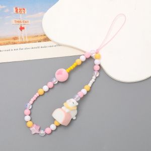 LENMAX. Short Cartoon Beaded Phone Chain Sling Universal Phone Charm Beads Cat Ins Mobile Phone Lanyard Phone Case Decoration