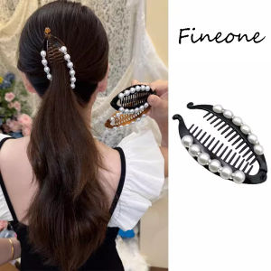 Pearl Banana Clip Hairpin Ponytail Holder Plastic Vertical Clip Hair Claw Headdress Rhinestone Hair Clip Girls