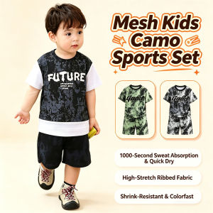 【local Stock】Camouflage Mesh Fabric Set For Boys Trendy Casual With High Elasticity And Quick Drying Capable Of Absorbing Sweat In 1000 Seconds Without Catching Cold