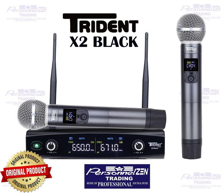 TRIDENT X2 BLACK DUAL WIRELESS UHF MICROPHONE SYSTEM WITH ADJUSTABLE
