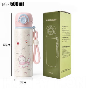 HoneyLion - 500ML Kids Water Bottle Double Drink | Straw & Direct Sip Modes | 100% Leak-proof 316 Stainless Steel Thermal Flask Aesthetic