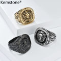 Kemstone Domineering Striped Lion Stainless Steel Ring for Men's HIP HOP Large Rings Gold Plated Jewelry. 