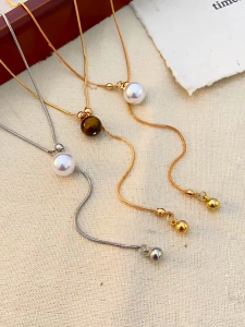 Vòng cổ ngọc trai màu đỏ mắt hổ đa năng với chuỗi dây có thể điều chỉnh trượt cho những người đam mê phong cách Layering