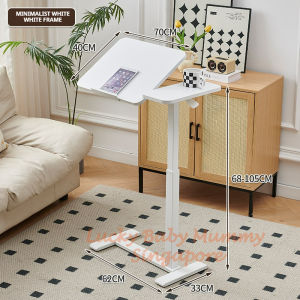 Upgraded Adjustable Height Bedside Table Lifting Desk/Movable Sofa Side Coffee Table with Wheels/RainbowCulture