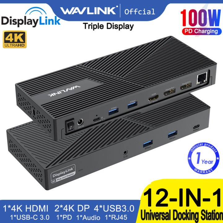 Wavlink 12-IN-1 USB-C Universal 4K Triple Display Docking Station, 100W ...