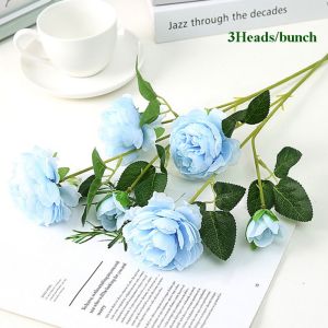 OKKFINE Multicolors 3heads Peony 488cm/65cm European Artificial Silk Rose Flower Bridal Bouquet Flowers Home Decorations