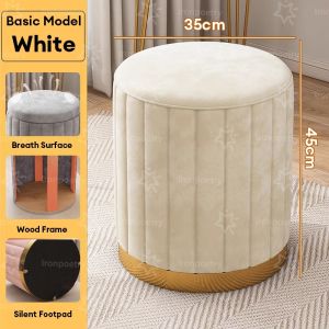 lron Poetry.PH Makeup Bench Light Luxury Round Bench Chair Bedroom Storage Bench Sofa Stool Dressing Table Stool Makeup Chair Small Velvet style