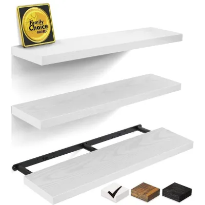 3pc Floating Shelves Wooden Wall Mounted Storage Shelf Deeper Thicker Bathroom Shelves for Living Room Bedroom Kitchen ﻿