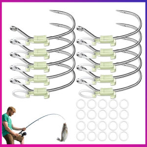 Live Shrimp Hook Luminous Baitholder Set of 10 Live Shrimp Fixed Hooks Carbon Steel Barbed with Holes Catfish Bass Fishing Accessories