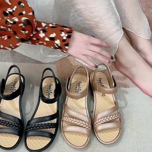 [Free Shipping] 2025 Womens Summer Sandals for Outdoor Wear Soft Sole Non-Slip Wedge Heel Flat Beach Work Shoes Plastic Mid-Heel Moms Womens Sandals