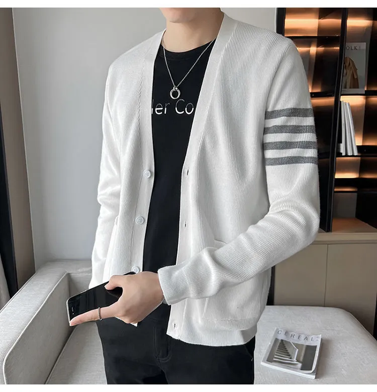 2022 Autunm and Winter New Men Cardigan Knitted Jacket Plus Size 4XL Fashion Stripe Thin V Neck Sweater for Men Lazada PH