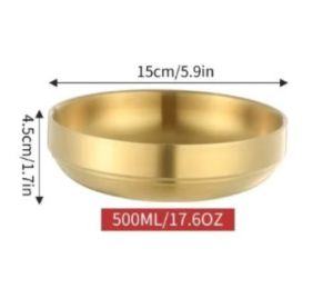 [SG] Stainless Steel Double Wall Gold Bowl Rice Bowls Stainless Steel Soup Noodle Bowl for Dinner