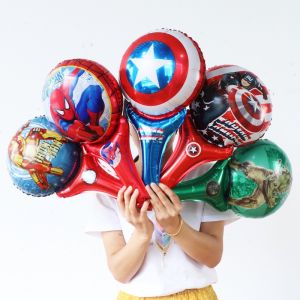 10Pcs Super Hero Hand Stick Balloons 28*50cm Avenger Hulk Spider Iron Man Air Globos Birthday Party Decoration Kids Toys Gifts