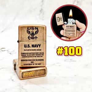 Bật Lửa Zippo Đồng Cổ U.S NA VY ( Hải Quân Mỹ - Hoa Kỳ - Có Mộc Đáy La Mã 2000 XV- Hộp Thiếc Kèm Xăng Thơm ). Kim Loại Đồng Nguyên Khối .