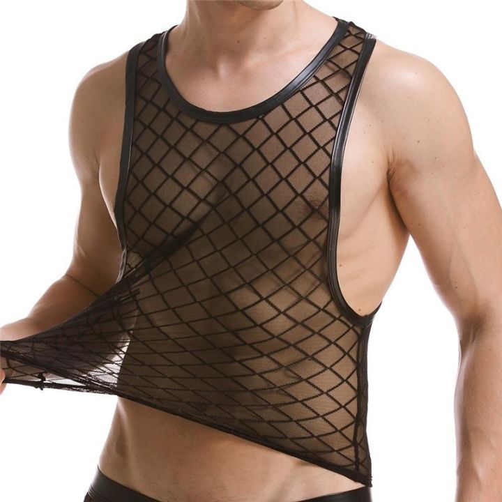 Men Fishnet Shirt Mens Fishnet Top Mesh Transparent Long Sleeve Muscle T- Shirt Net Undershirt Top at  Men's Clothing store