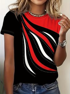 [Local Stock] ZEEMIN Vintage Summer Womens 3D Wave Printed T-Shirt Graphics Tees Fashion Short Sleeves Tops Round Neck T-Shirts Y2k Woman Clothing