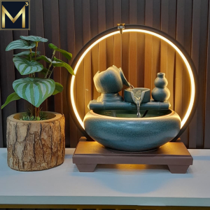 Ceramic Indoor Desktop Water Fountain With Ring Light