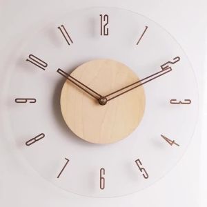 FFBH Solid Wood Wall Clock Simple and Transparent Creative Clock Wall Clock for Living Room Home Decoration Clock for Wall Use 9Q4T2